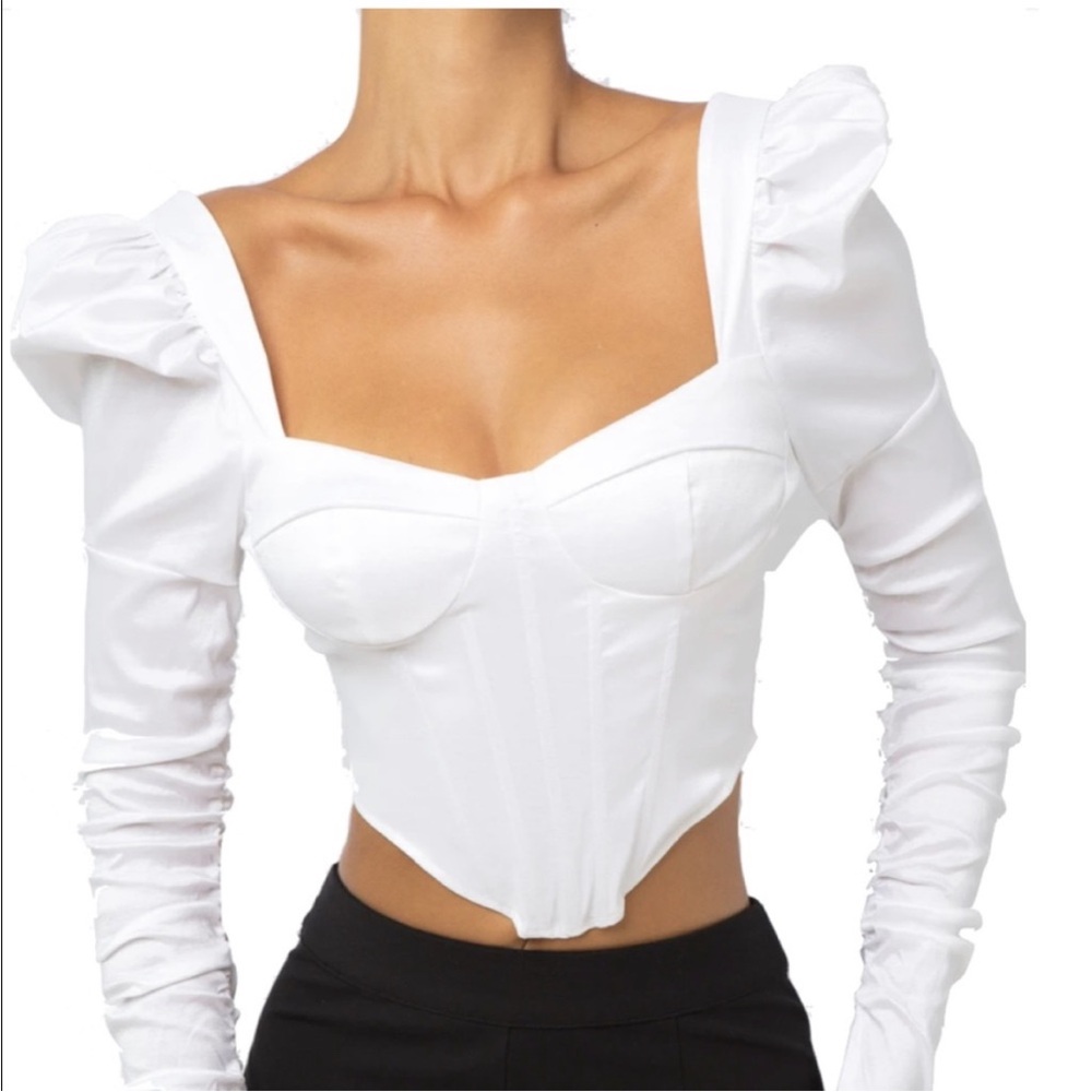 Heiress Beverly Hills White Puff-Sleeve Corset Crop Top